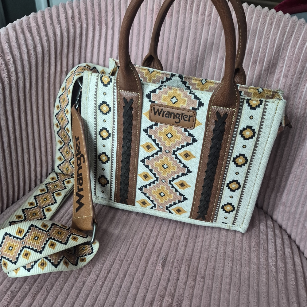 Wrangler Women's Satchel with Geometric Design - Brown and Cream